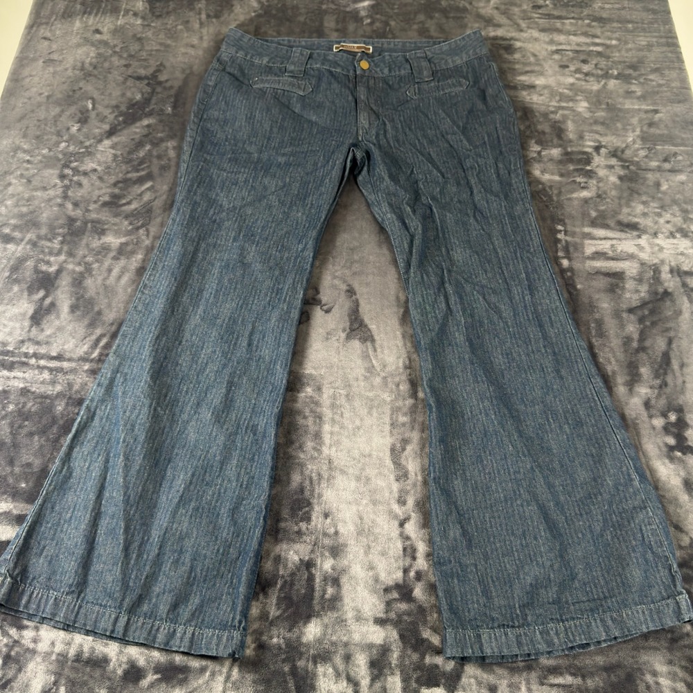To‎ The Max Denim Trousers Womens 16 Blue Wide Leg Herringbone Weave Pants